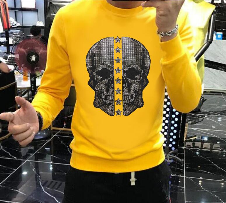 Men's Plein Skull Diamond Print Hoodie  Crewneck Sweatshirts