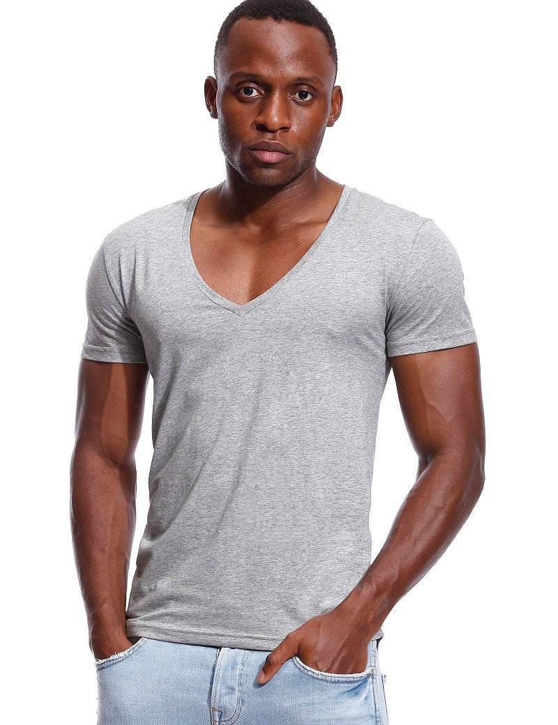 Men's Deep V-Neck Low Cut T-Shirt Invisible Undershirt