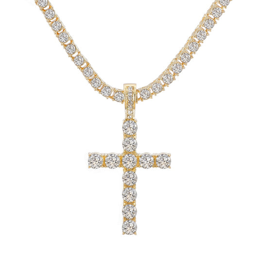 Iced Out Diamond Cross Pendant Necklaces-Gold or Silver Chain