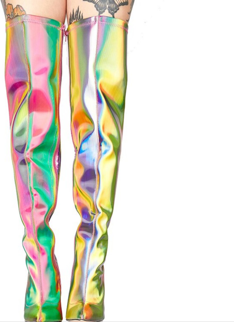 Over Knee Rainbow Patent Leather Pointed Toe Stiletto Heel Side Zipper Boots