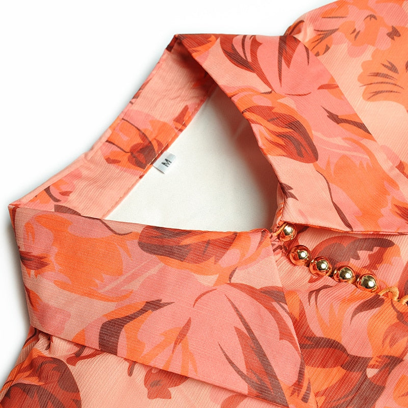 Women's Orange/Red Floral Long Sleeve Maxi Dress