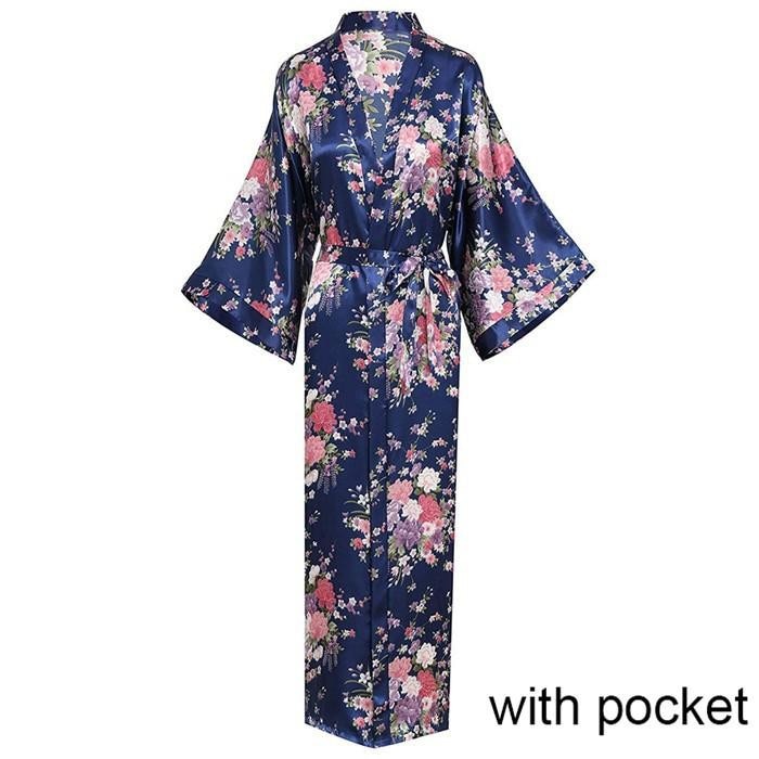 Silky Satin Women's Kimono Bath Robes w/ Pockets