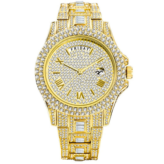 Full Diamond Silver Quartz Wristwatch Hip Hop Iced Out Waterproof Watch