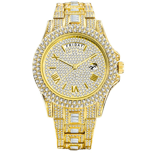 Men's Full Diamond Quartz Wristwatch Hip Hop Iced Out Waterproof Watch