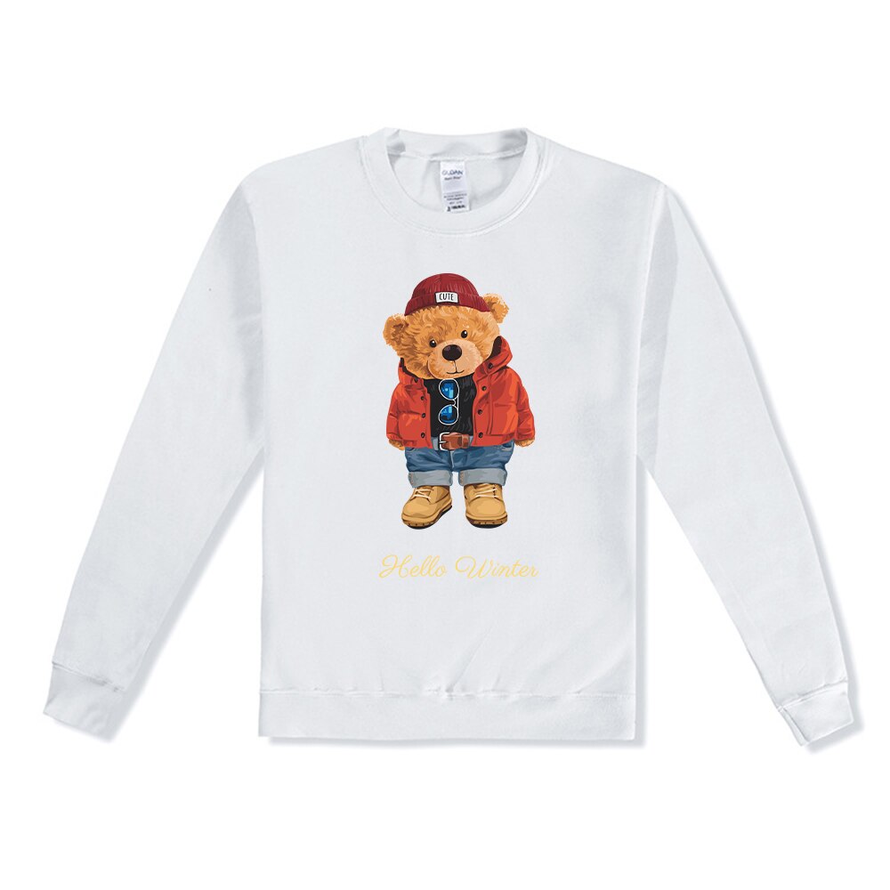 Teddy Bear "Hello Winter Letter" Printed Unisex Crewneck Sweatshirt Heavy Blend Crew Neck Sweatshirt