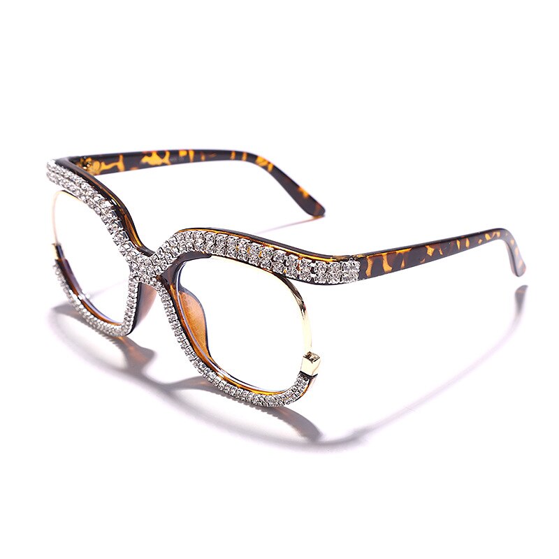 Crystal Diamond Rhinestone Cat-Eye Optical Anti-Blue Light Eyeglasses