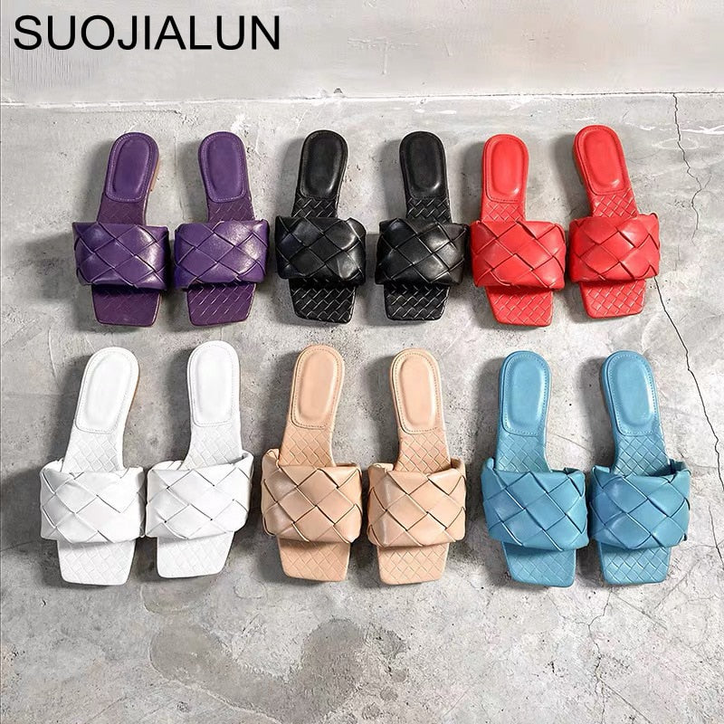 Weaved PU Leather Flat Sandals