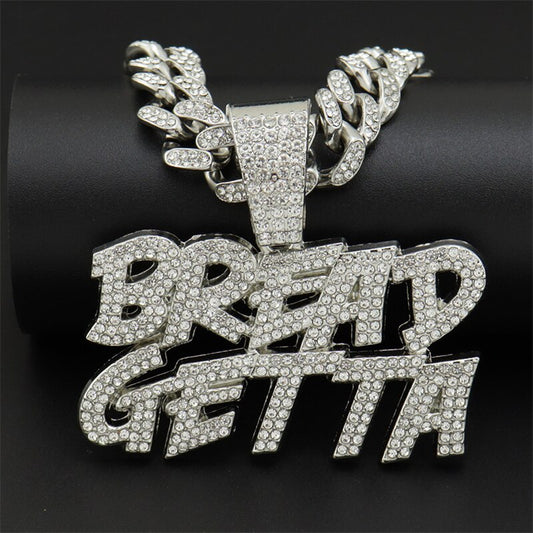 Pendant "Bread Getta" Necklace Gold Silver Color Charm Iced Out BREADGETTA Pendant With 13mm Cuban Chain