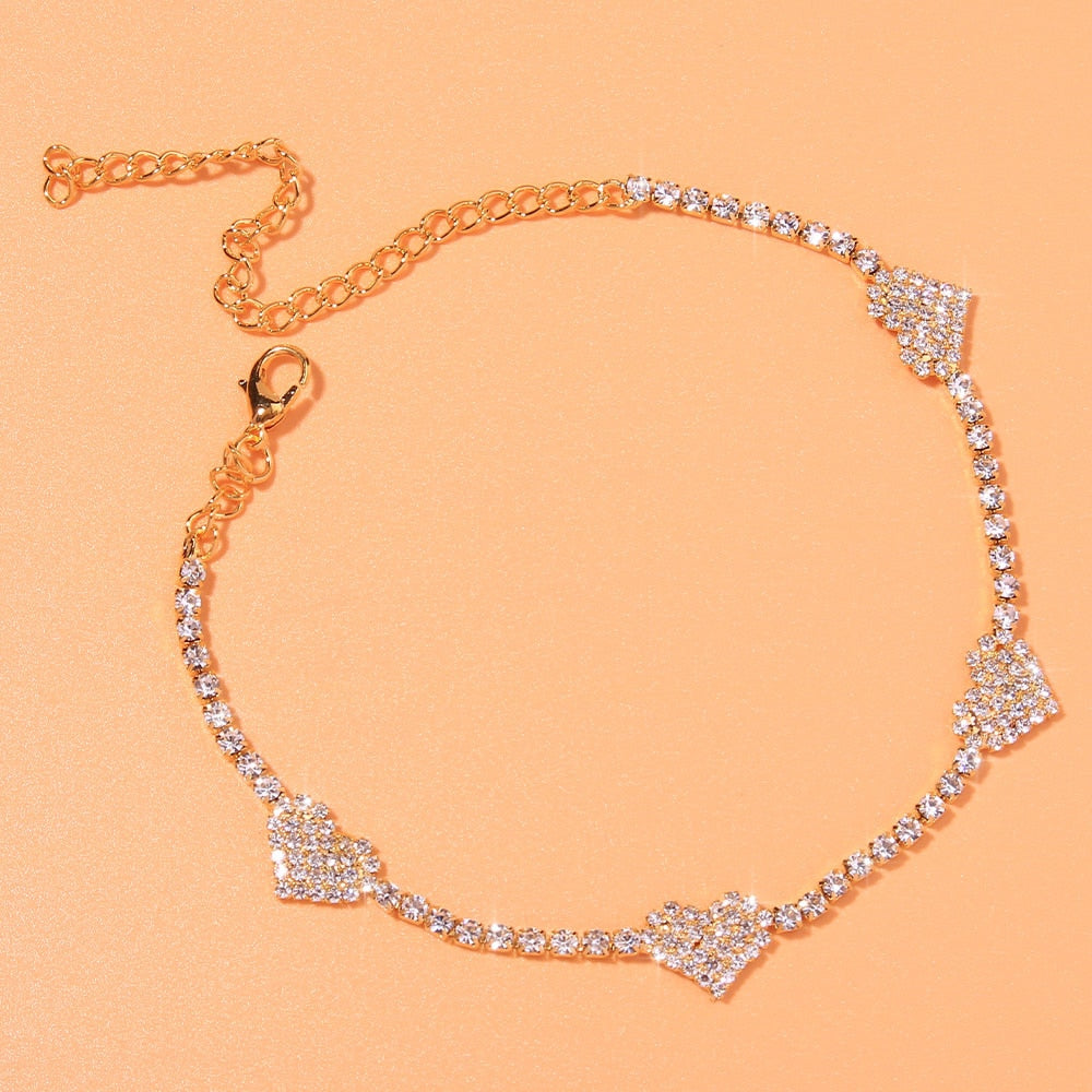 Heart Rhinestone Pendant Bracelet Leg Chain Anklet