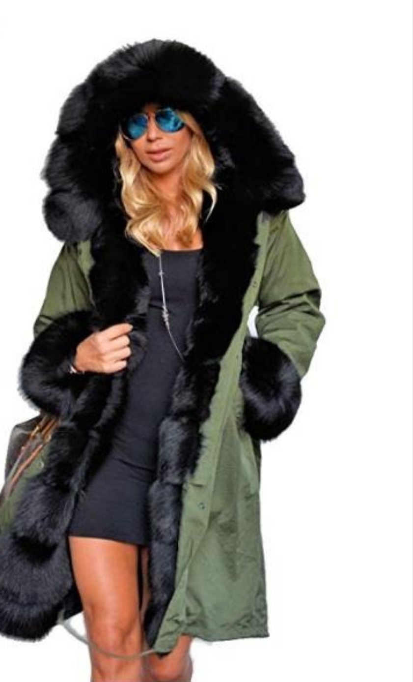 Faux Fur Hooded Fishtail Ladies Trench Coat Plus to 3X