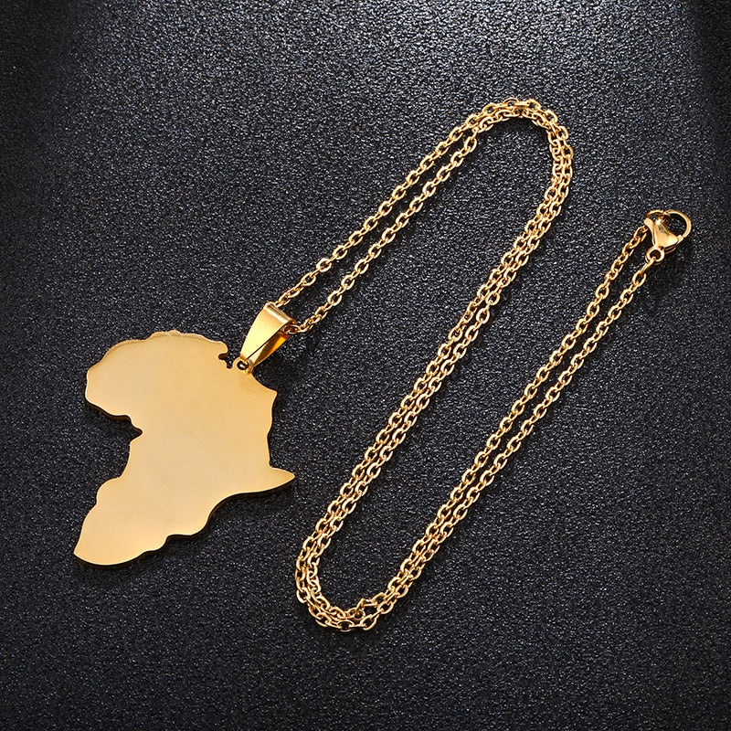 African Map Pendant Necklace - Gold or Silver