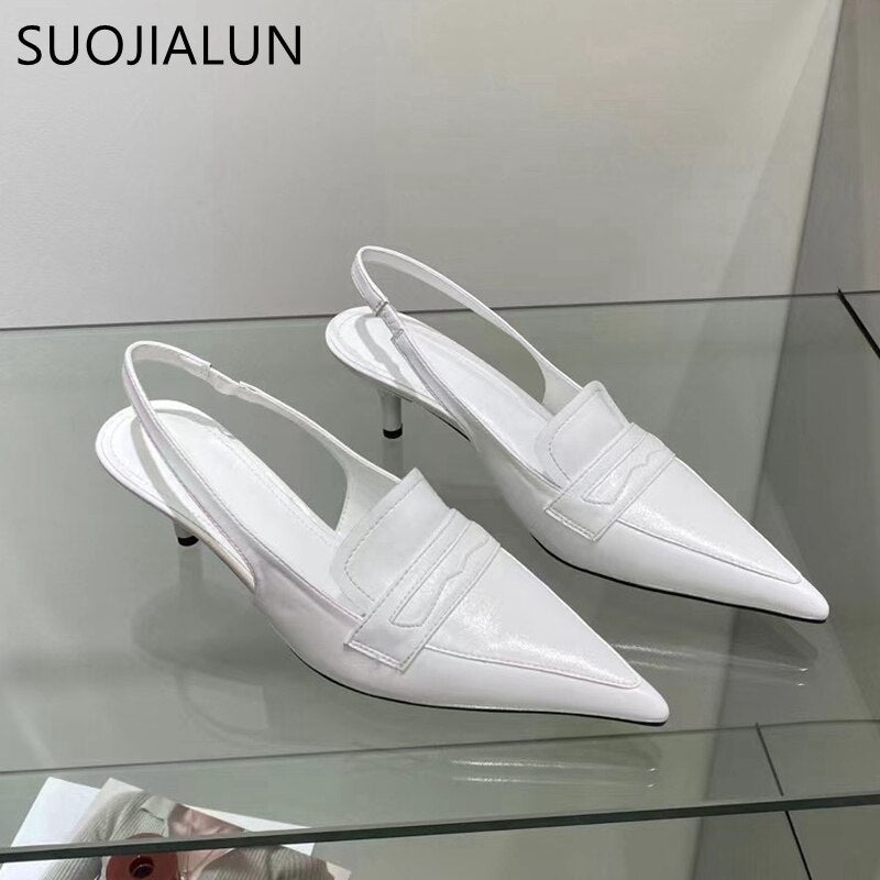 Slingback Mix Color Ladies Elegant Med Heel Pointed Toe Slip On Mules