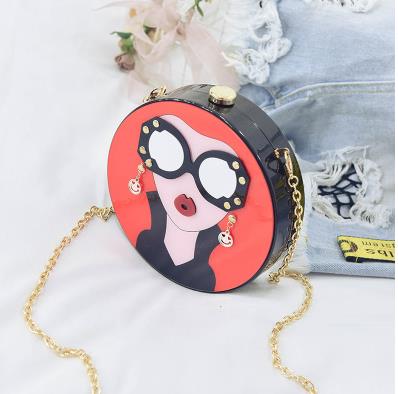 Cartoon Lady w/ Glasses Chain Clutch Purse