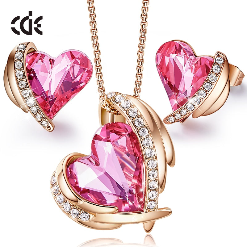 Embellished Crystal Heart Necklaces & Earrings Gift Sets