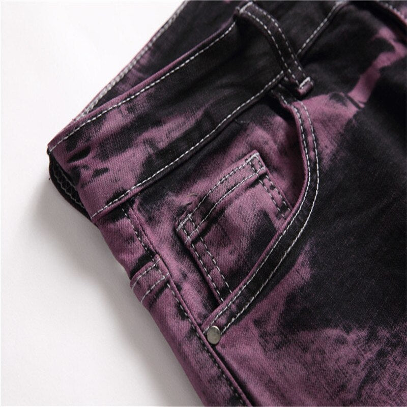 Purple Men's Slim Fit Tie-Dye Skinny Denim Jeans