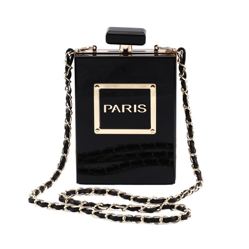 Women's Acrylic Paris Perfume Shaped Clutch Purse