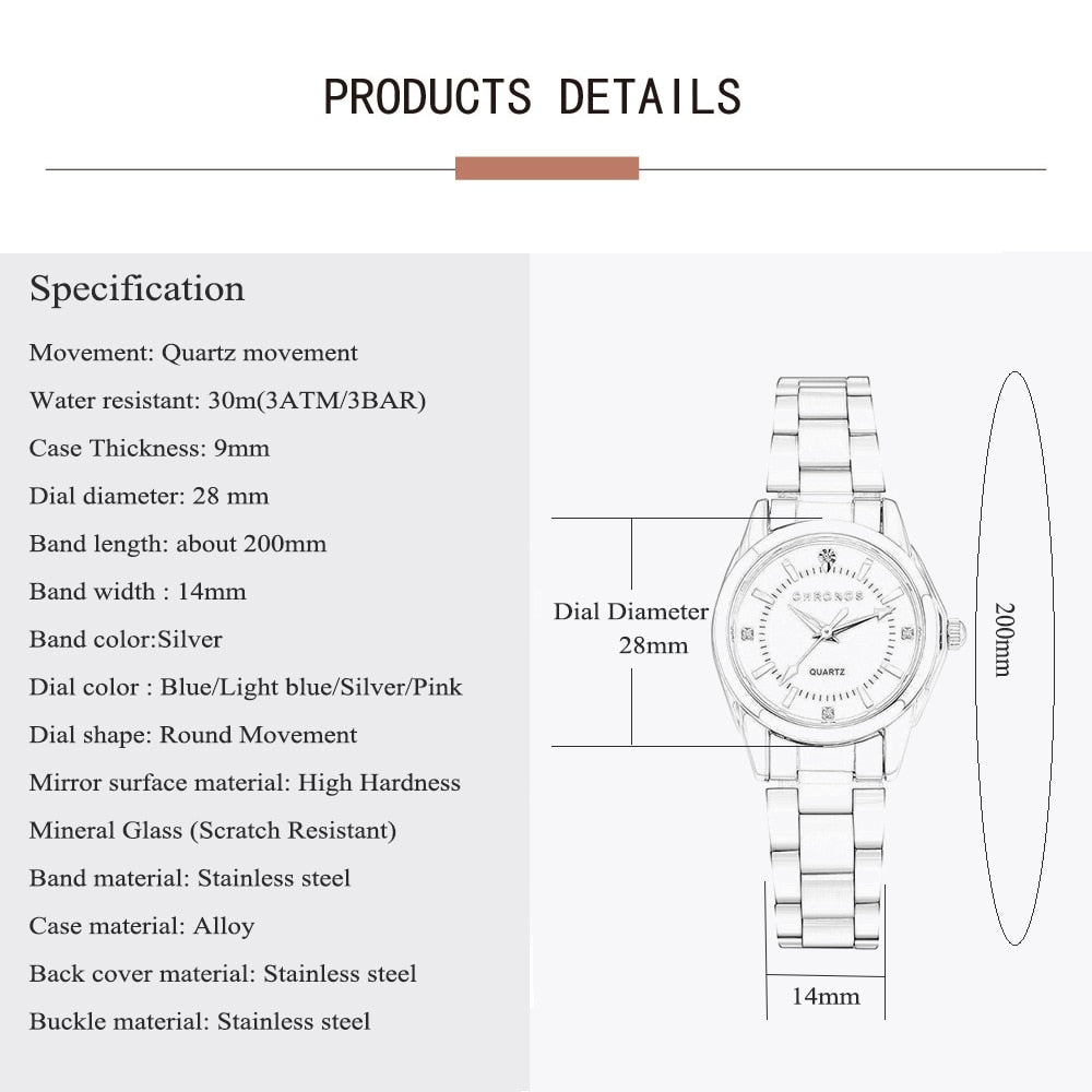 Colored Luxury Ladies Movement Stainless Steel Watch