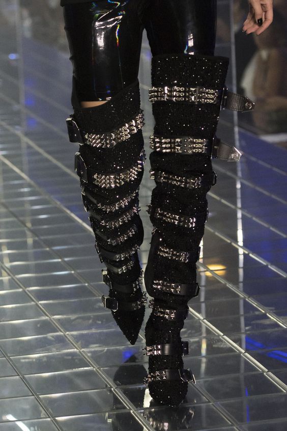 Crystal Over-the-Knee Thigh High Buckle Strap Rivet Gladiator Boots