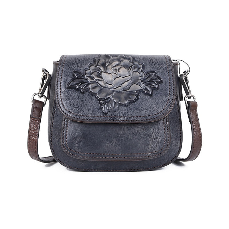 Small Embossed Women Genuine Leather Floral Purse