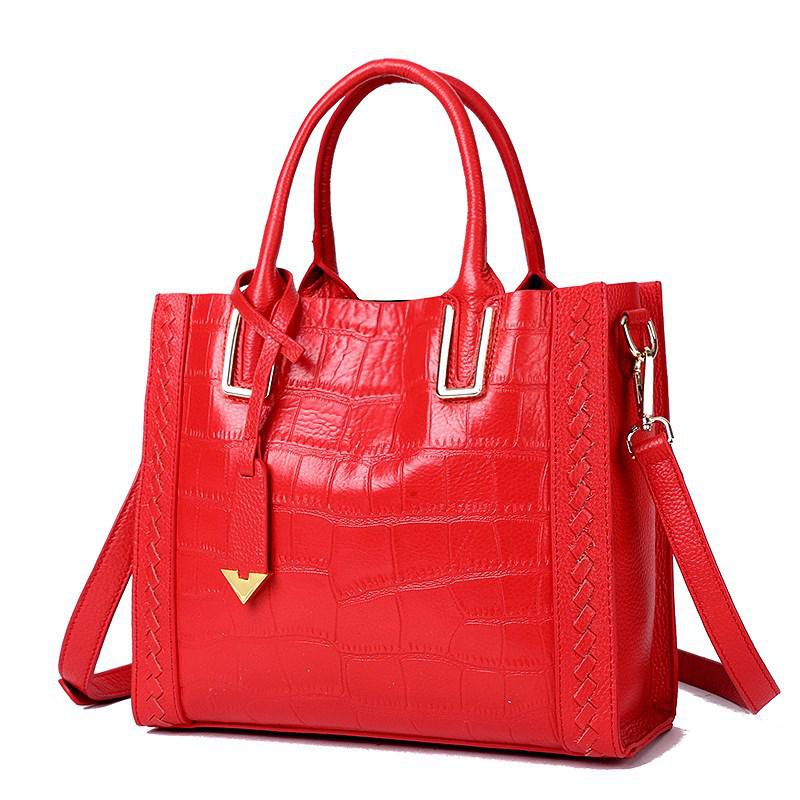 Stone Pattern Genuine Leather Leather Handbag