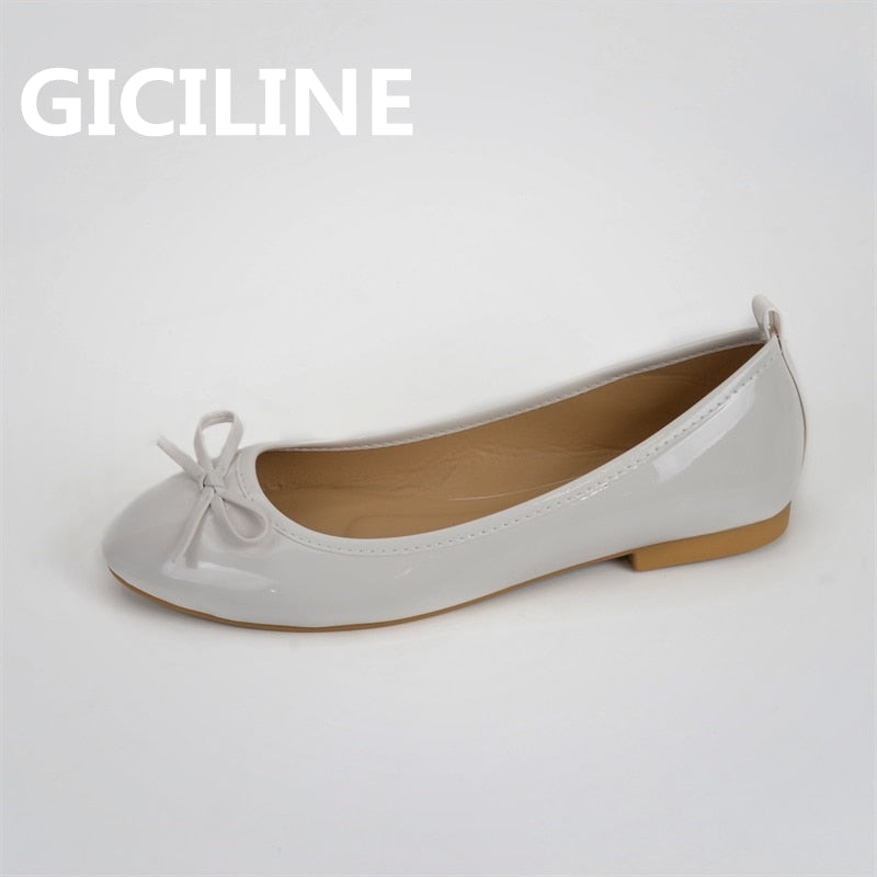 Ballet Patent Leather Bowknot Flat Ladies Shoes