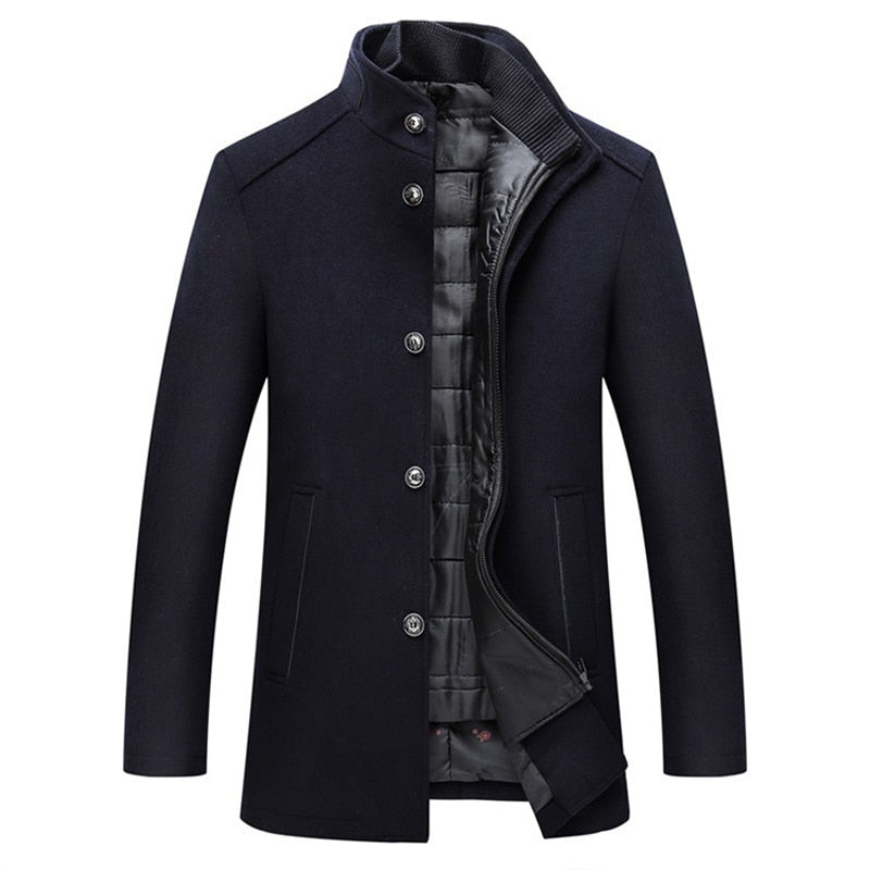 Windproof Men's Wool Slim Coat w/ Adjustable Vest