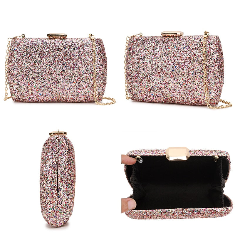 Glittery Evening Mini Crossbody Shoulder Chain Clutch Purse