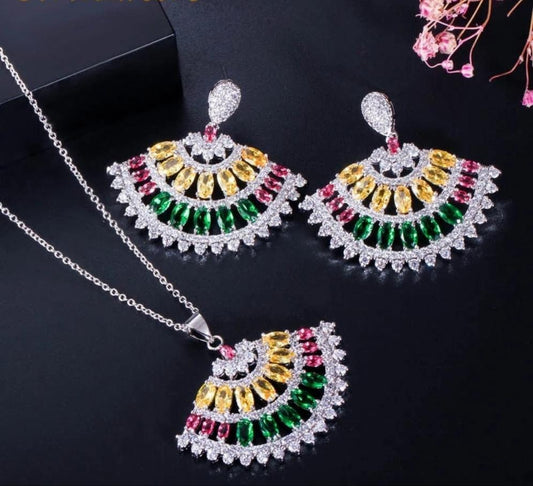 Spike Fan Multicolored Necklace & Earrings Jewelry Sets