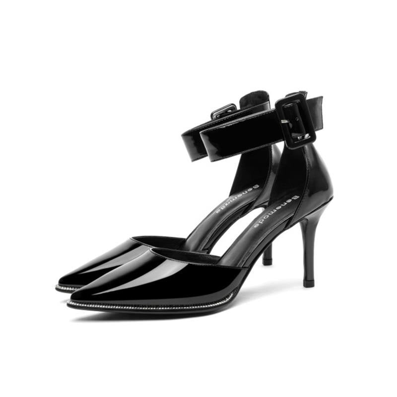 Ankle Strap Patent Leather Closed Toe Pumps