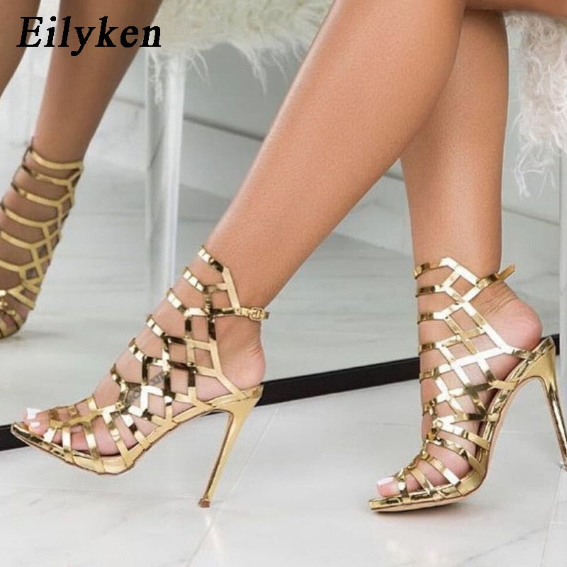 Open Toe Gladiator Buckle Back Strap High Heel Sandals