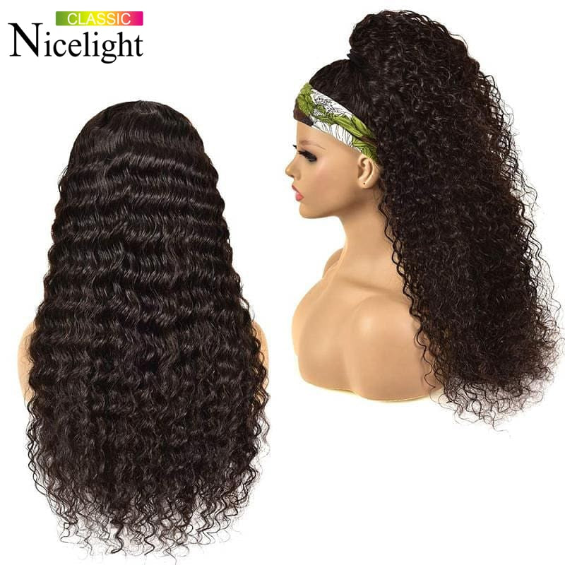 Deep Wave Brazilian Remy 100% Hiuman Hair Curly Headband Wigs Glueless