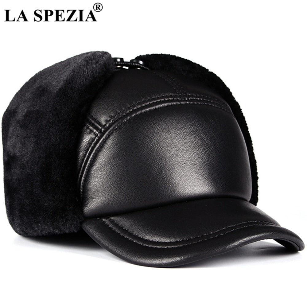 Men's Genuine Leather Sheepskin Earflap Ski Hat