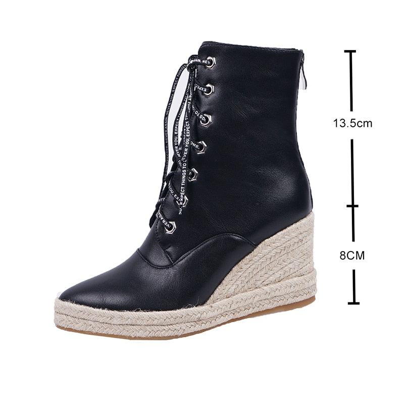 Wedge Heel Lace Up Low Platform Ladies Gladiator Ankle Boots