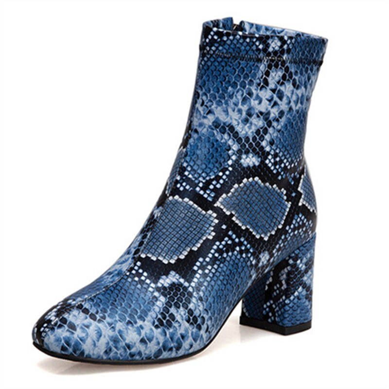 Snake Print Square Heel Ladies Ankle Boots