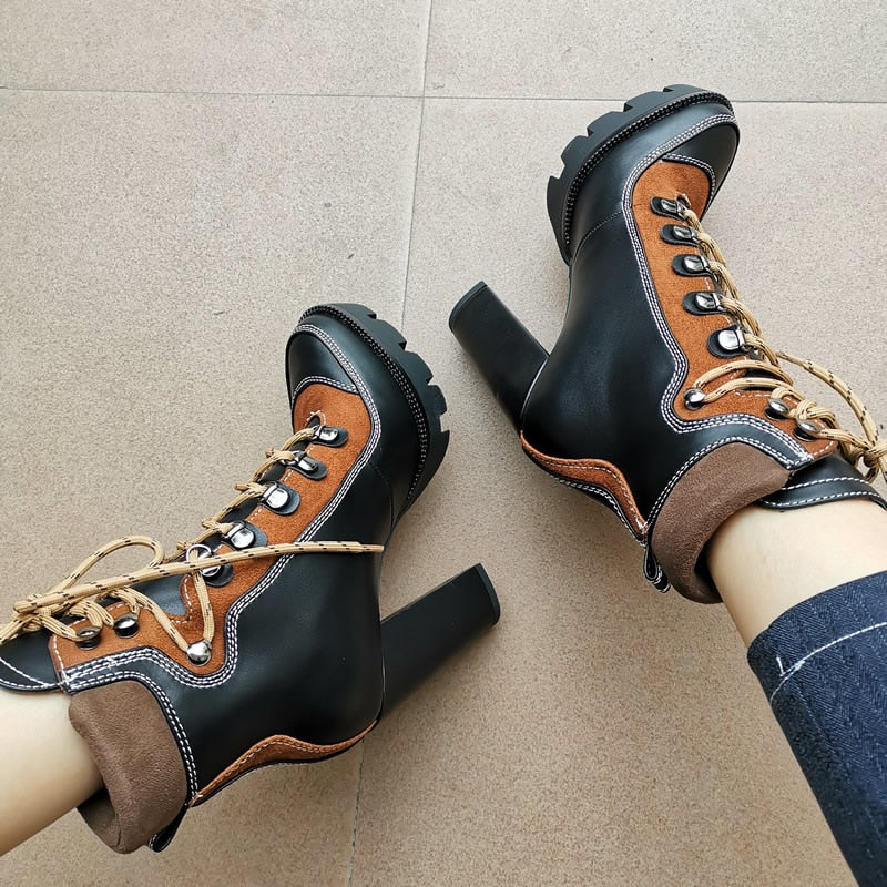 Lace Up High Platform Ankle Boots