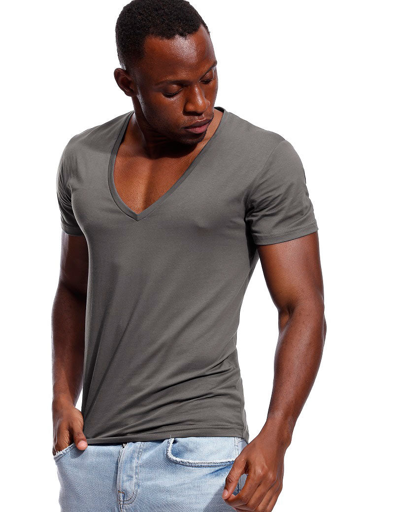 Men's Deep V-Neck Low Cut T-Shirt Invisible Undershirt