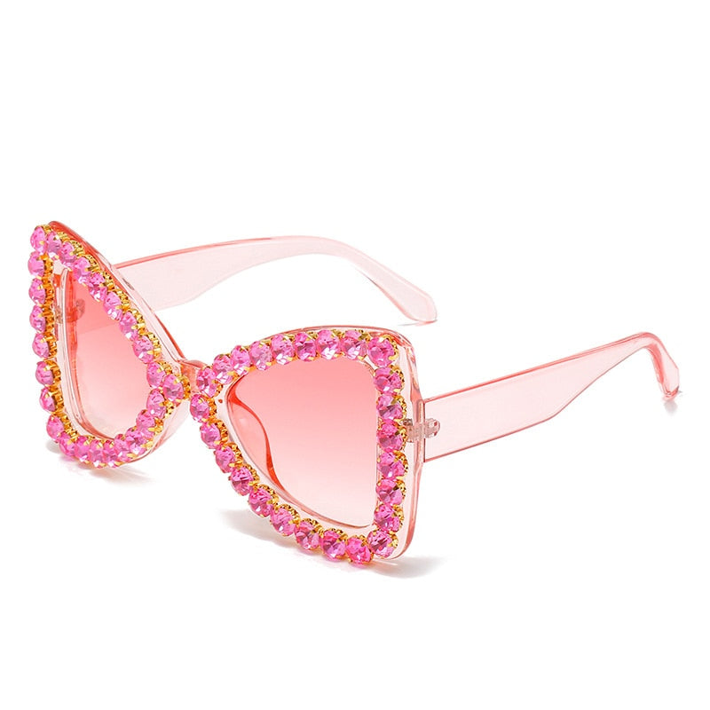 Diamond Butterfly Cat Eye Vintage Oversized Rhinestone Gradient Sunglasses UV400