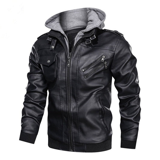 Men's Leather Hooded Motorcycle PU Jacket