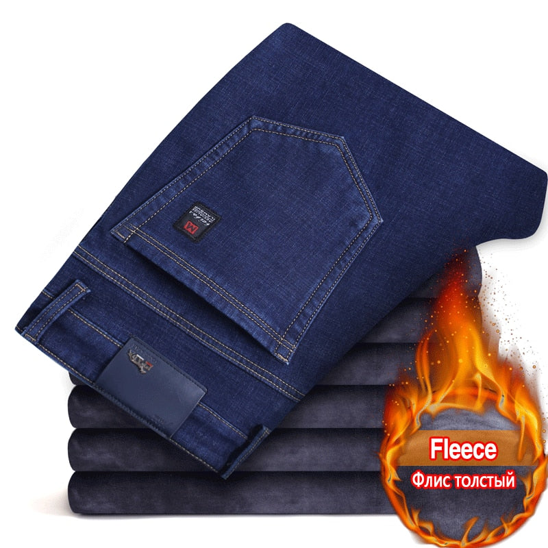 Men's Warm Slim Fit Thicken Denim Fleece Stretch Jeans