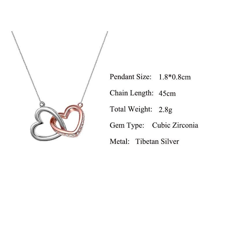 Mother Daughter Love Double Heart-shaped Connected Hollow Chain Necklace Gift