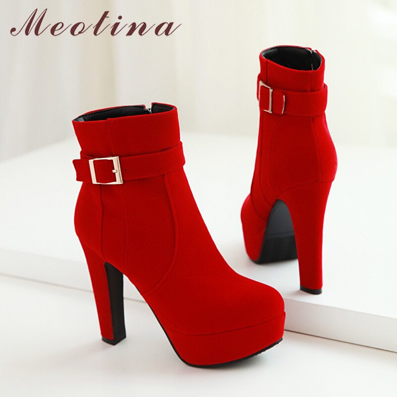 Women's Buckle High Heel Ankle Zipper Platform Ankle Boots