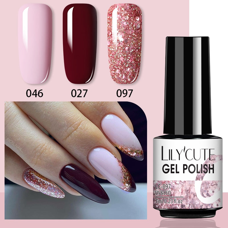 3 Piece Gel Polish Set: Winter Color Glitter Sequin Matte Effect Gel, Long Lasting Base Top Coat Nail Art Design