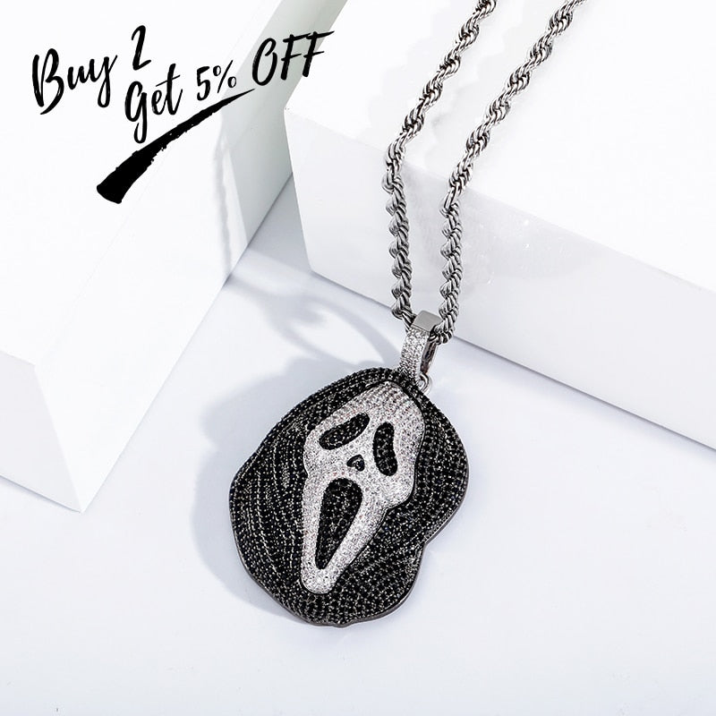 Iced Skull Pendant Necklace Cubic Zirconia Hip Hop Tennis Chain