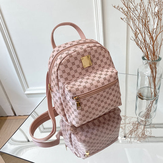 Jacquard Monogram Printed PU Leather Women's Backpacks