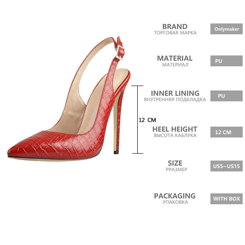 Fire Engine Red Slingback High Heel Pointed Toe Ankle Strap Pumps