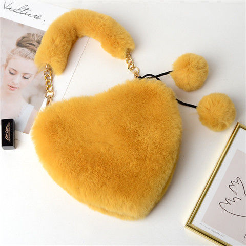 Faux Fur Heart Shaped Shoulder Clutch Purse Love Messenger Bag