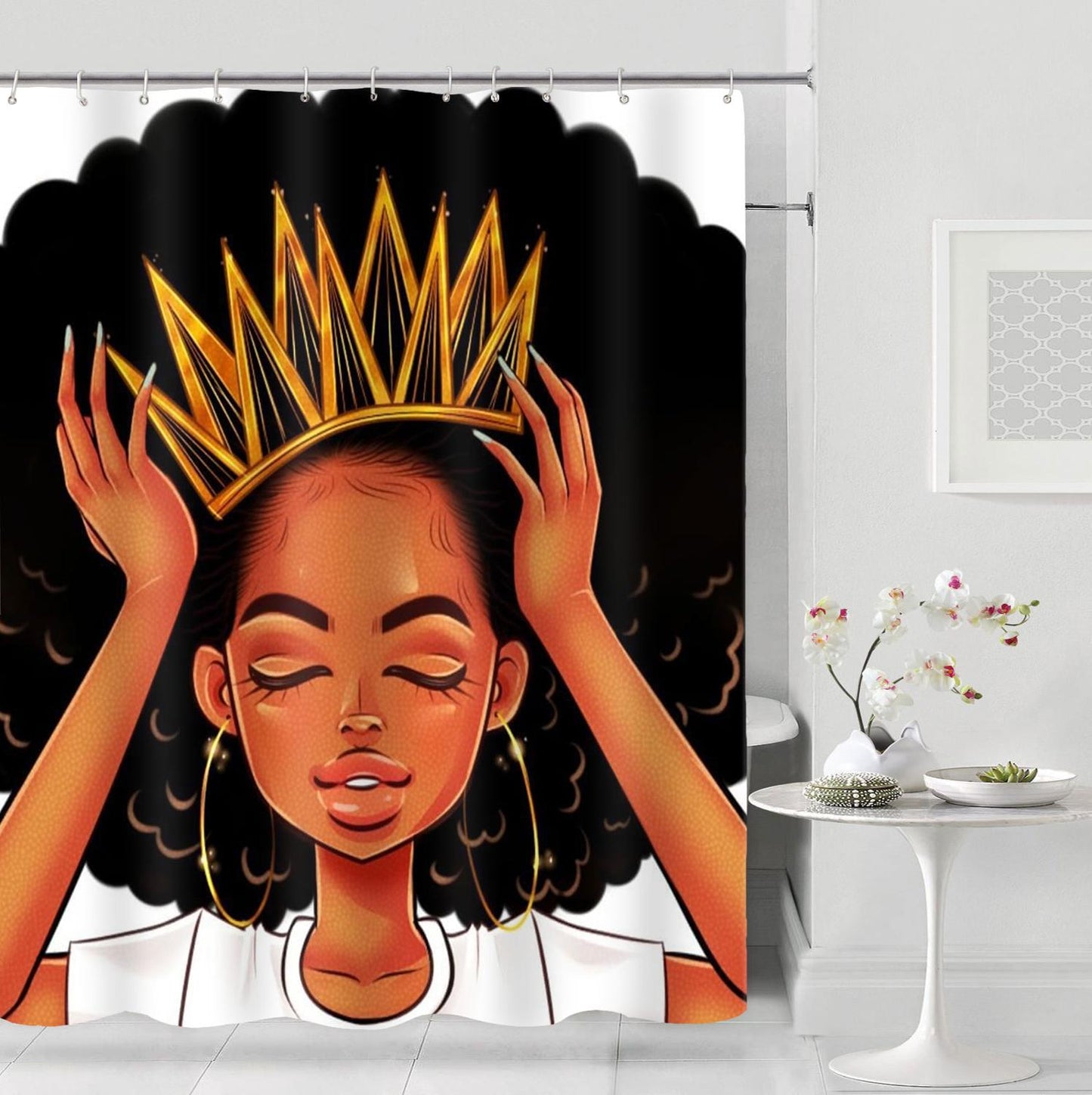 Black Woman w/ Gold Waterproof Shower Curtain