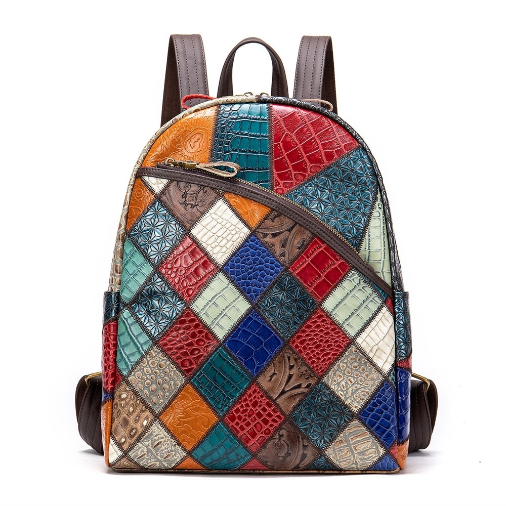 Geometric Printed Leather Laptop Backpack