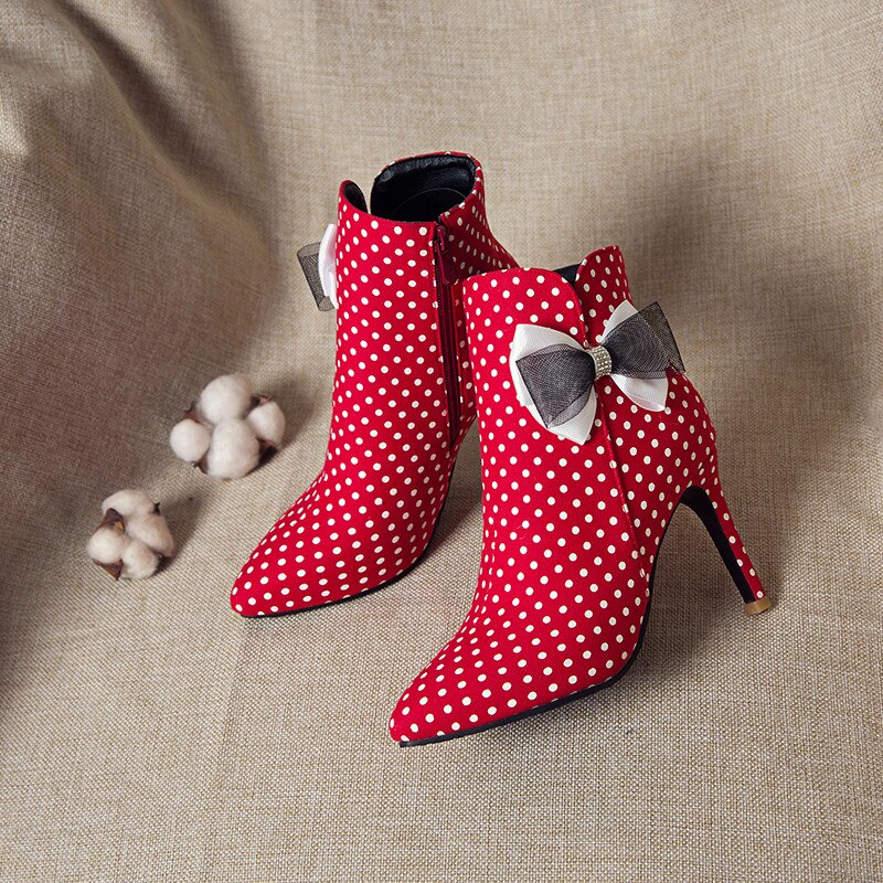 Lolita Bow Polka Dot Ankle Boots