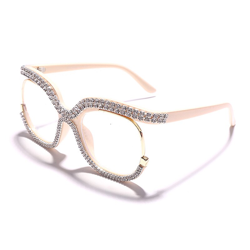 Crystal Diamond Rhinestone Cat-Eye Optical Anti-Blue Light Eyeglasses